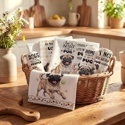 Redbaker 6 Pcs Pug Kitchen Towels Puppy Dish Towel Gifts - Image 6