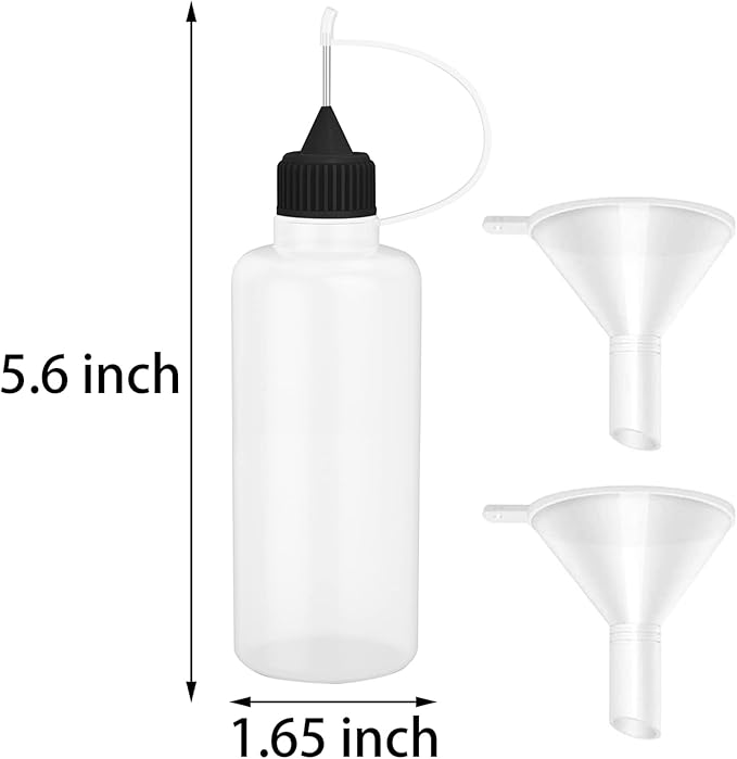 12 Pcs 4 Ounce Needle Tip Glue Bottle 120ml Plastic Dropper Bottles Multicolor Lid with 2 Pcs Mini Funnel for Small Gluing Projects, Paper Quilling DIY Craft, Acrylic Painting