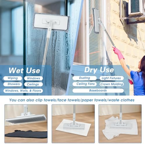 Disposable Dust Mop with 3 Shiny Cleaning Wipe Cloths, 360°Spin No Wash Mop - Image 6