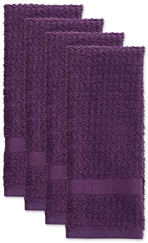 DII Basic Terry Collection Waffle Dishtowel Set, Solid Eggplant, 4 Piece - Image 2