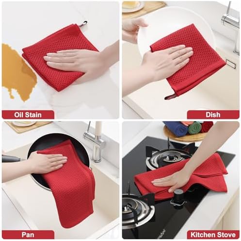 Homaxy 12 Pack 100% Cotton Kitchen Towels and Dishcloths Set - Image 5