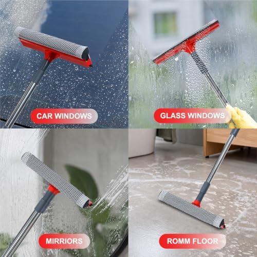 Window Squeegee with 19-37" Long Handle, 2 in 1 Window Cleaner Tool with TPR - Image 7