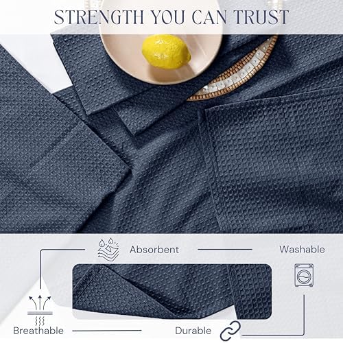 Navy Waffle Kitchen Dish Towels, 100% Cotton, Quick Dry, Super Absorbent - Image 2