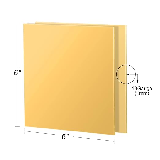 2 Pcs Brass Sheet, 6" x 6", 18 Gauge(1mm) Thickness, No Scratches, Film Attached Brass Plates