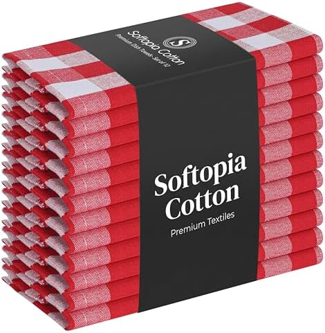 Gingham Check Dish Towels 12 Pack, Absorbent Hand Towels by SoftopiaCotton