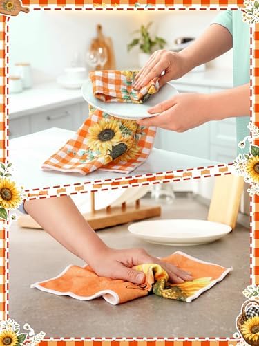 Bencailor 4 Pcs Sunflower Kitchen Towels Burnt Orange Hand Dish Towels Gift - Image 2