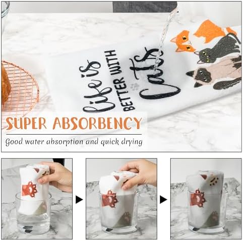 R HORSE 5Pcs Funny Cat Kitchen Towel Funny Saying Dish Towel Cat Lover Gift - Image 5