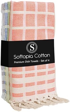 Matrix Dobby Kitchen Towels Set of 4, 100% Cotton, Combo Pack, Absorbent Tea by SoftopiaCotton