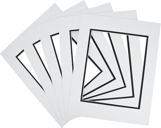 Golden State Art, 11x14 Double Mats for 8x10 - for Photos, Pictures, Frames - Acid-Free, 5 Pack, White Over Black