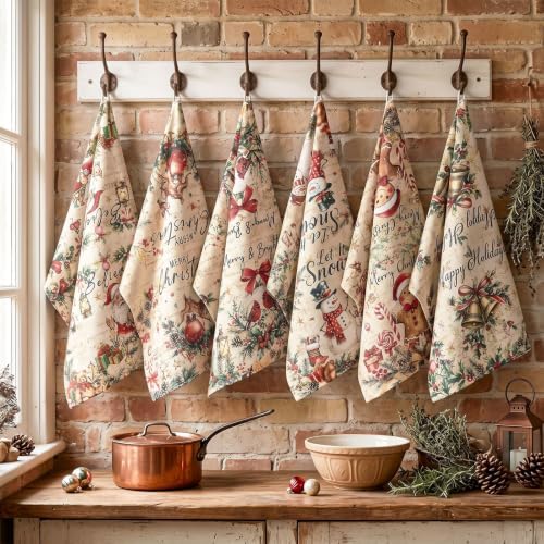 Breling 6 Pack Christmas Kitchen Towels Vintage Santa Reindeer 14x21 in - Image 6