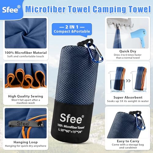 Sfee 2 Pack Microfiber Travel Towel, Quick Dry Towel Camping Towel Large Beach - Image 2