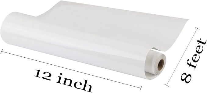 Guangyintong White Heat Transfer Vinyl HTV Rolls, 12" x 8ft Glossy Surface Iron on Vinyl for T-Shirts, All Cutter Machines, Easy to Cut & Weed