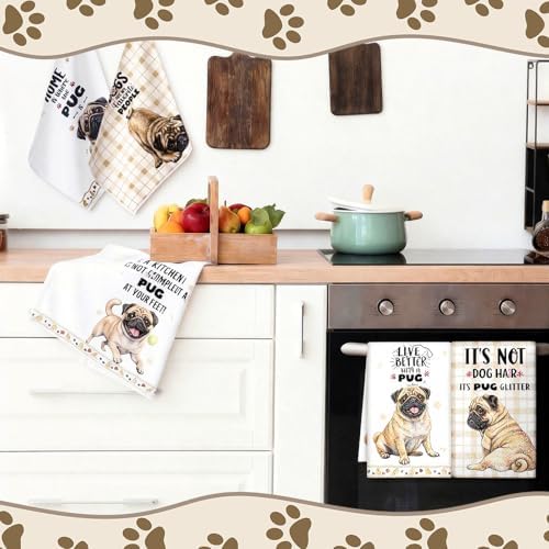 Redbaker 6 Pcs Pug Kitchen Towels Puppy Dish Towel Gifts - Image 4