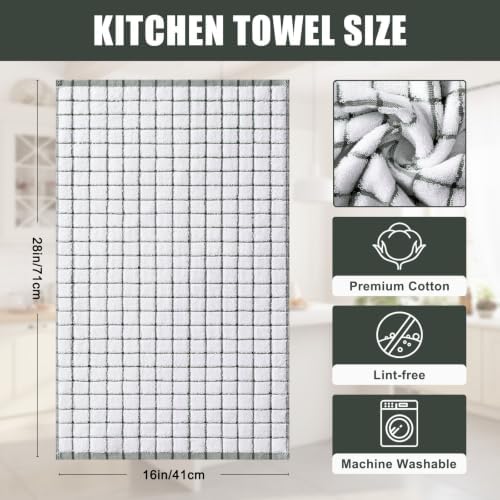 Homaxy Premium Kitchen Towels, Check Design, Dark Green - Image 3