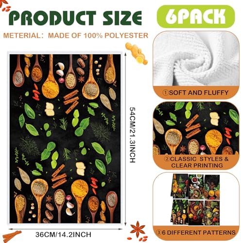 Breling 6 Pack Kitchen Dish Towels, Colorful Spices Print 14x21 Inch - Image 2