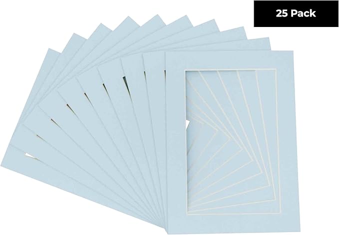 11x14 Mat for 8.5x11 Photo - Precut Baby Blue Picture Matboard for Frames 11 x 14 Inches - Bevel Cut Matte to Display Art 8.5 x 11 Inches - Acid Free Pack of 25 MATS with Backing Boards & Clear Bags