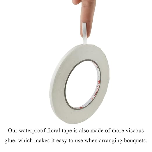 HAHIYO White 0.25Inch Wide Floral Tape, Waterproof Florist Tape Flower Wrap Adhesive Waterproof Decorative Tape for Bouquet Stem Wrapping Flower Arranging and Floral Craft, 2Rolls 200Feet/66Yard Total