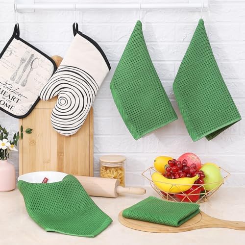 Homaxy 100% Cotton Waffle Weave Kitchen Dish Cloths, Grass Green - Image 6