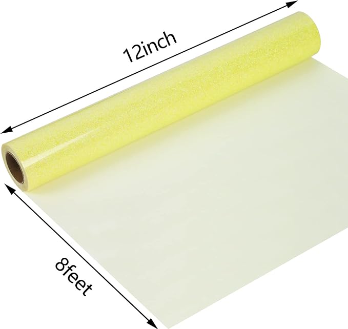 guangyintong Glow Glitter Light Yellow Heat Transfer Vinyl HTV Rolls, 12" x 8ft Iron on Vinyl for T-Shirts, Glitter HTV Vinyl for All Cutter Machines Easy to Cut & Weed for DIY Design