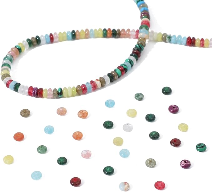 Natural Mix Colored Disk Stone Beads 4x2mm 160pcs Rondelle Loose Semi Gemstone Beads for Jewelry Making Design