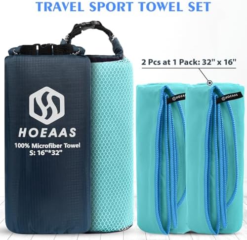 HOEAAS 2 Pack Microfiber Camping Towels, Quick Dry Towel, Super Absorbent Ultra - Image 2