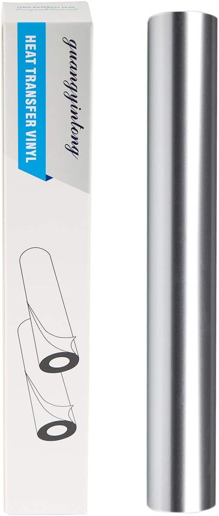 guangyintong Shiny Silver Heat Transfer Vinyl HTV Rolls, 12" x 8ft PU Iron on Vinyl Bundle for T-Shirts, Stretchy Thin Soft HTV Vinyl for All Cutter Machine Easy to Cut & Weed for Heat Vinyl Design