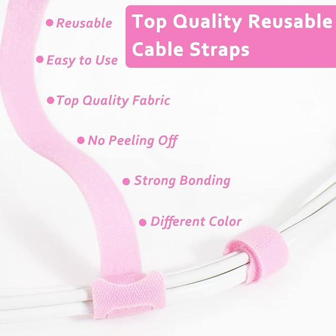 70pcs Cable Ties Reusable Pink Wire Ties Cable Management Cord Ties Reusable - Image 5