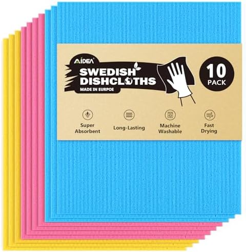 AIDEA Swedish Dishcloths for Kitchen 10PK, Reusable Paper Towels 7"x6" by AIDEAHOME