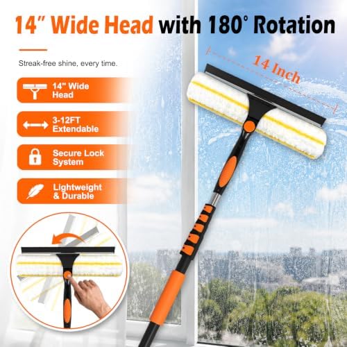 2-in-1 Window Squeegee, 12FT Window Cleaner Tool - Image 2