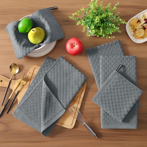 Homaxy 100% Cotton Terry Kitchen Towels, Dark Grey - Image 6