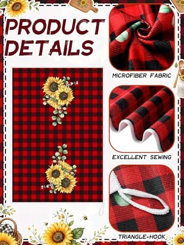 Bencailor 4 Pcs Sunflower Kitchen Towels Red Black Hand Dish Towels Gifts - Image 5