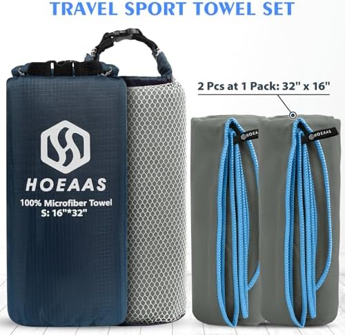 HOEAAS 2 Pack Microfiber Camping Towels, Quick Dry Towel, Super Absorbent Ultra - Image 2