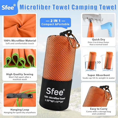 Sfee 2 Pack Microfiber Travel Towel, Quick Dry Towel Camping Towel Super - Image 2