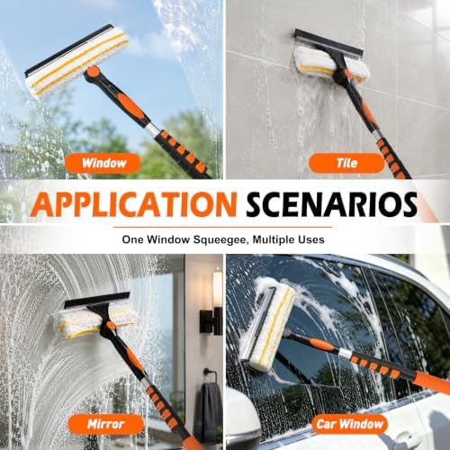2-in-1 Window Squeegee, 12FT Window Cleaner Tool - Image 4