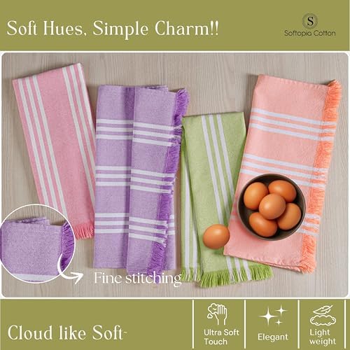 Multi Color Kitchen Towels 4 Pack, 16x26 Inches, Striped Tea Towels, Quick Dry - Image 4
