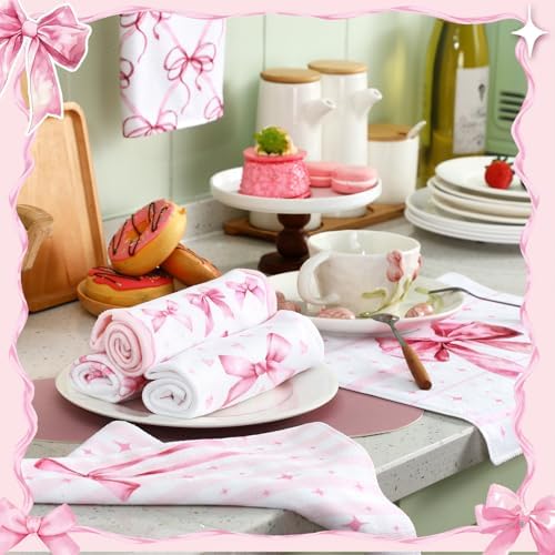 Breling 6 Pack Pink Bow Tea Towels Kitchen Dish Towels 14 X 21 Inch - Image 2