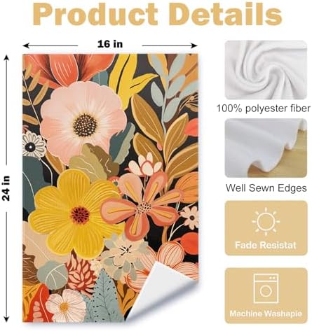 Abstract Boho Floral Kitchen Towels Set of 2, Maximalist Colorful Flower Hand - Image 6