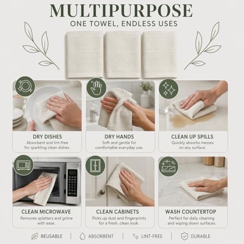 Ivory Cream White Kitchen Dish Towels, 100% Cotton - Image 5