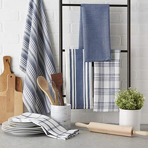 DII Assorted Woven, Kitchen Dishtowel Set, Stone Blue, 5 Piece - Image 3