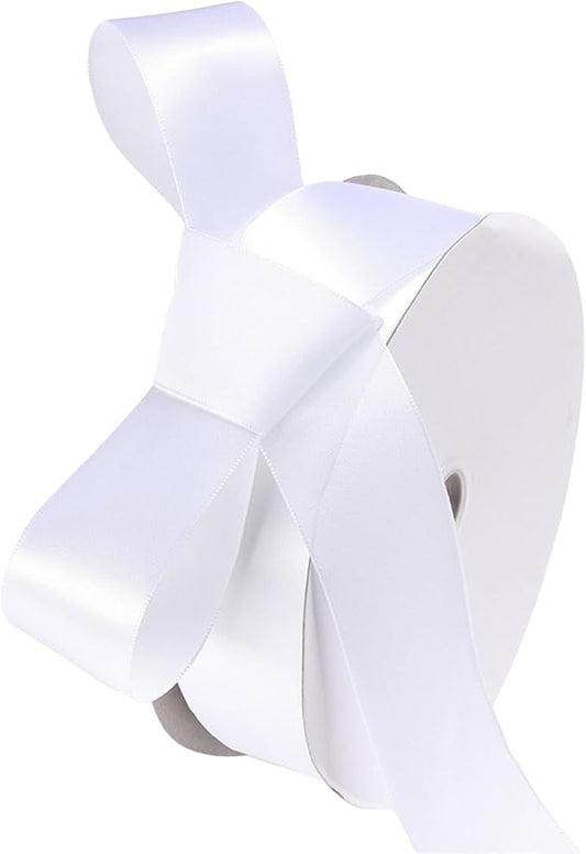 1-1/2" x 100 Yards White Polyester Satin Ribbon Single Faced Fabric Ribbons for Eternal Roses, Flower Bouquets, Gift Wrapping, Crafts, Bridal Shower, Wedding Decor
