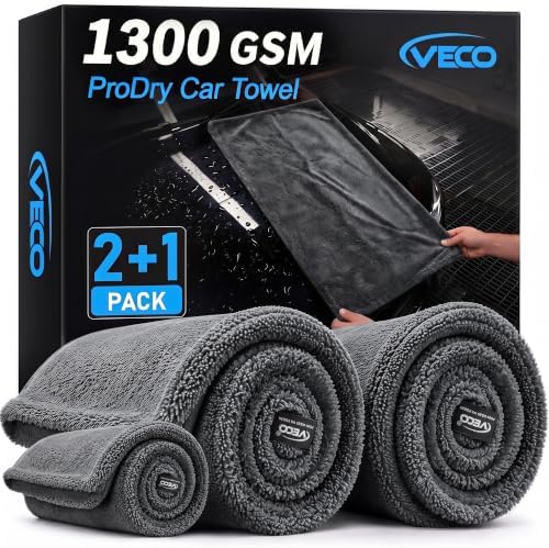 Veco 3-Piece Car Drying Towels, 1300 GSM 70/30 Twist-Loop Microfiber by Veco