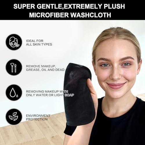 Microfiber Facial Cloths Fast Drying Washcloth 8inch x 8inch Black 6 pack - Image 4