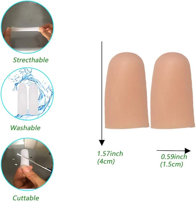 Gel Finger Protectors Finger Caps Silicone Fingertips Protection - Finger Cots Great for Trigger Finger, Finger Arthritis, Finger Cracking and Other Finger Pain Relief(Nude, Medium)