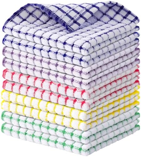 Kitinjoy Cotton 10 Pack Terry Kitchen Dish Cloths, Mixed Color by Kitinjoy