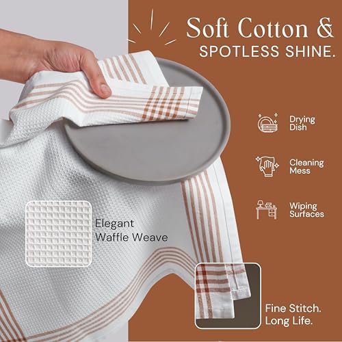 Waffle White & Multi Colors Kitchen Towels Set of 12, 100% Cotton, 16x26 inches - Image 6