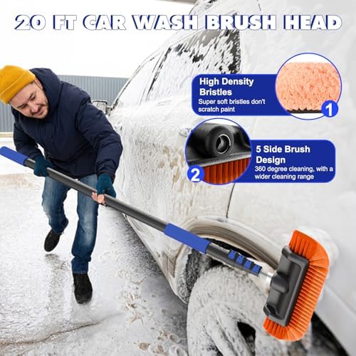 26Ft Reach Car Wash Kit with 5-20FT Telescopic Extension Pole, Car Wash Brush - Image 2
