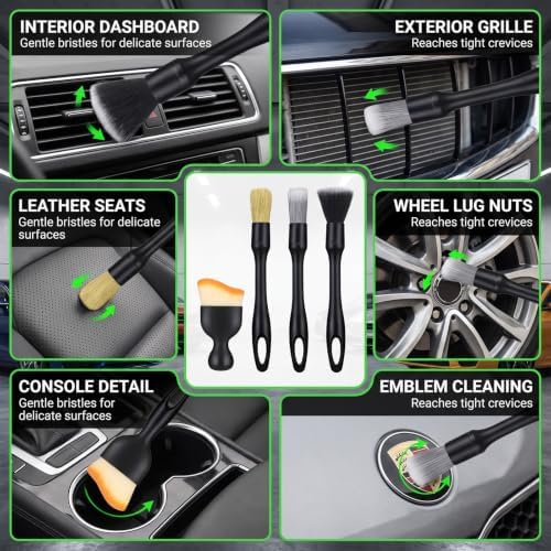 4 Pcs Car Detailing Brush Set, Boars Hair Ultra Soft Detailing Brushes - Image 4