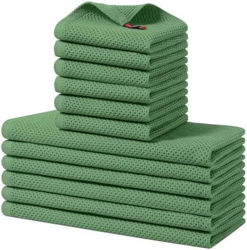Homaxy 12 Pack 100% Cotton Kitchen Towels and Dishcloths Set, Grass Green by Homaxy