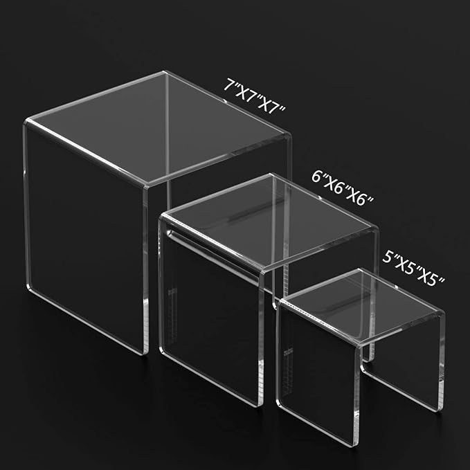 HIIMIEI Clear Acrylic Display Risers 2 Sets, 3-Tier Risers Stands Showcase - Image 2