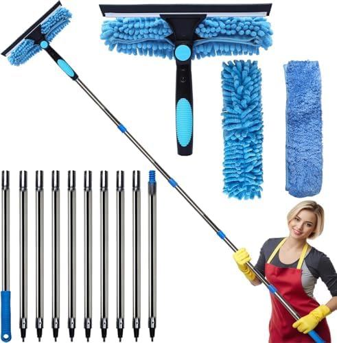 20+ Feet Reach Blue 2 in 1 Window Washing Squeegee & Duster by SINYUM